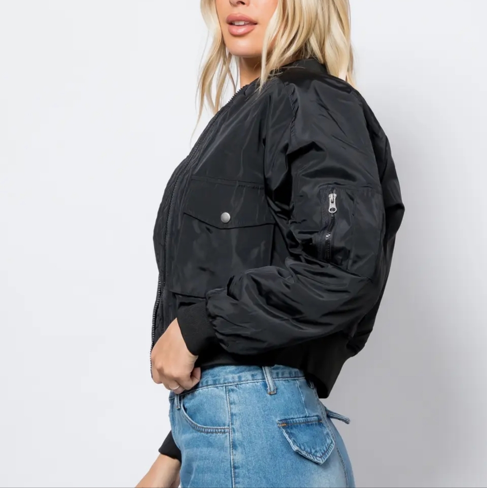 NWT Black Nylon Bomber Jacket